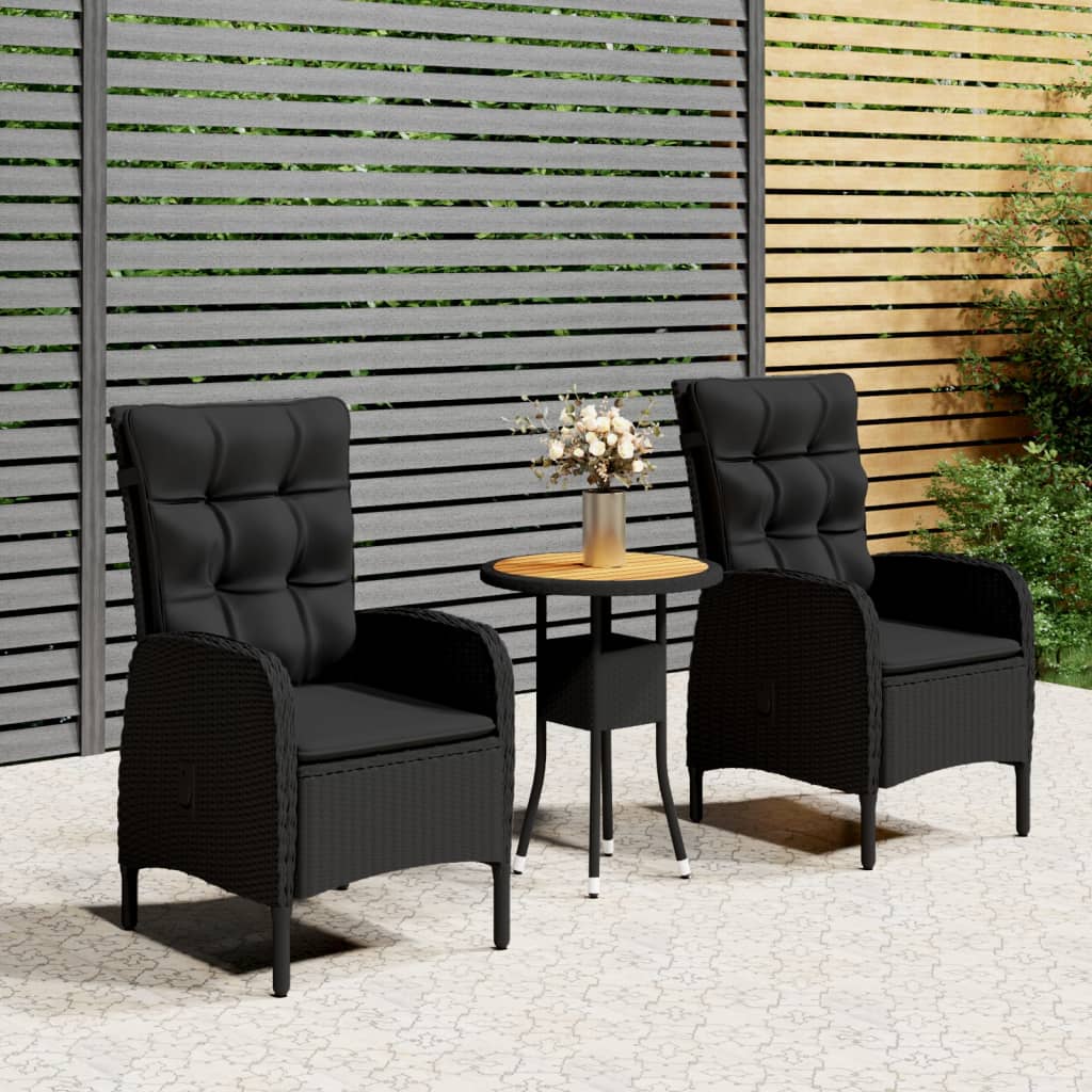 vidaXL 3 Piece Patio Bistro Set Poly Rattan Black