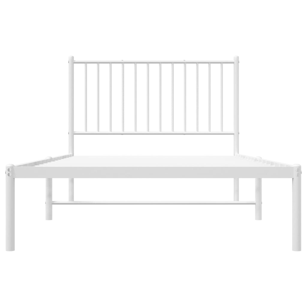 vidaXL Metal Bed Frame with Headboard White 39.4"x78.7"