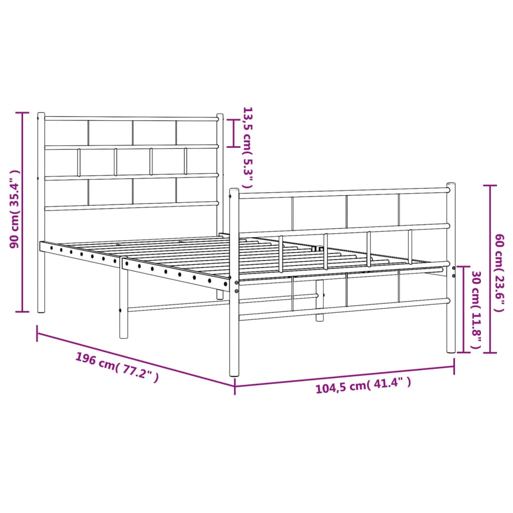 vidaXL Metal Bed Frame without Mattress with Footboard Black 39.4"x74.8"