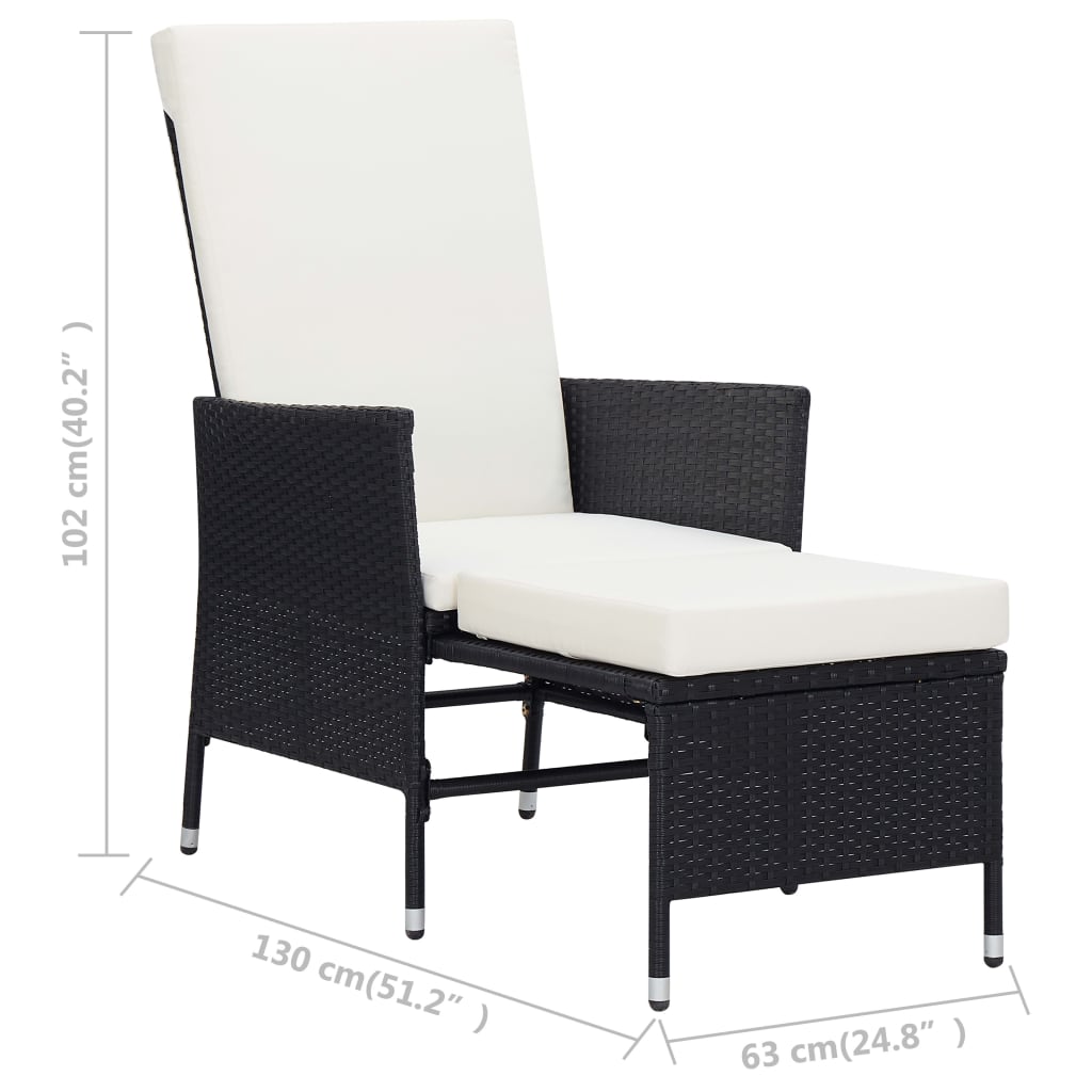 vidaXL 3 Piece Patio Lounge Set with Cushions Poly Rattan Black