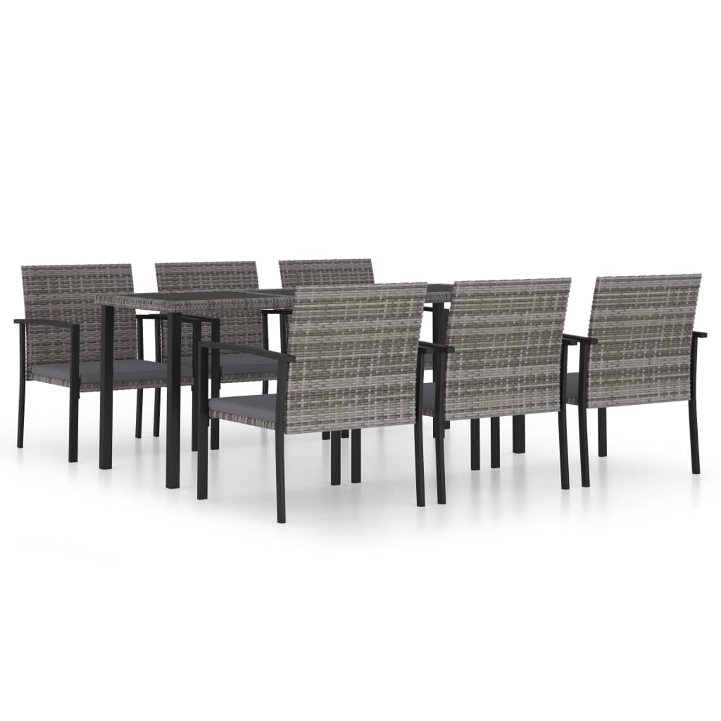 vidaXL 7 Piece Patio Dining Set Poly Rattan Gray