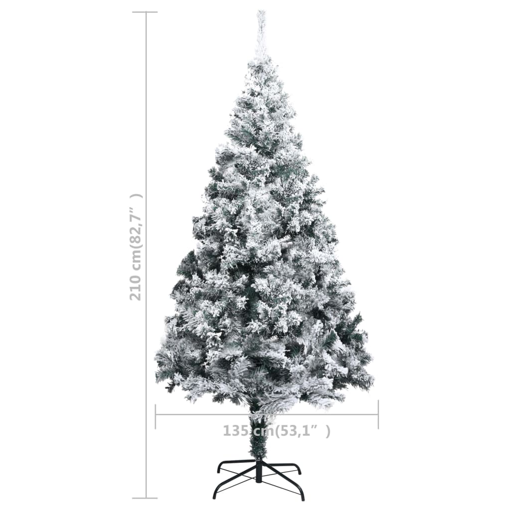 vidaXL Artificial Christmas Tree with Flocked Snow Green 7 ft PVC