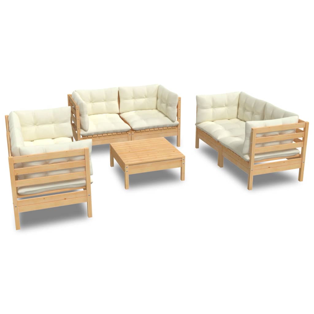 vidaXL 7 Piece Patio Lounge Set with Cream Cushions Solid Pinewood