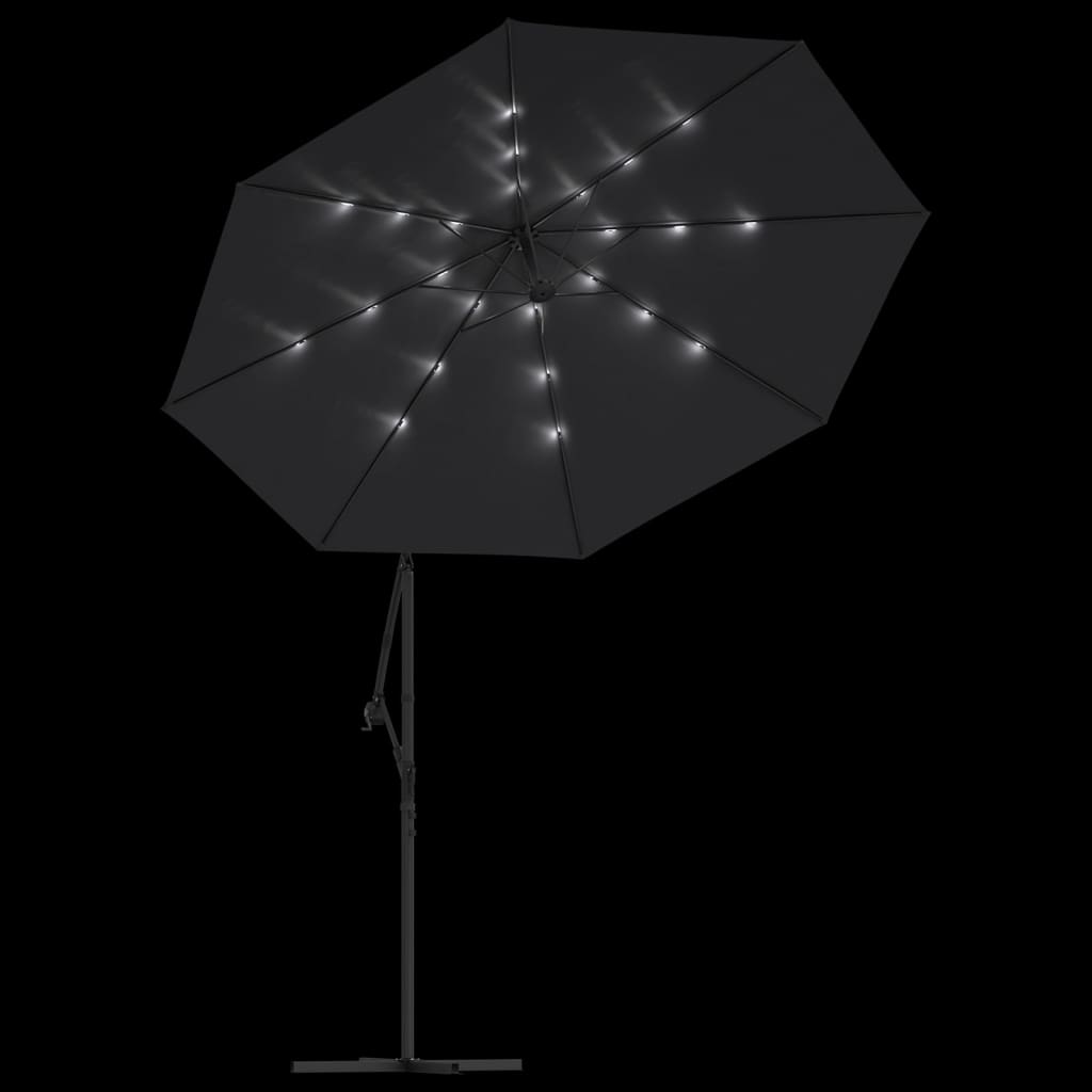 vidaXL Cantilever Garden Parasol with LED Lights and Steel Pole 118.1" Black