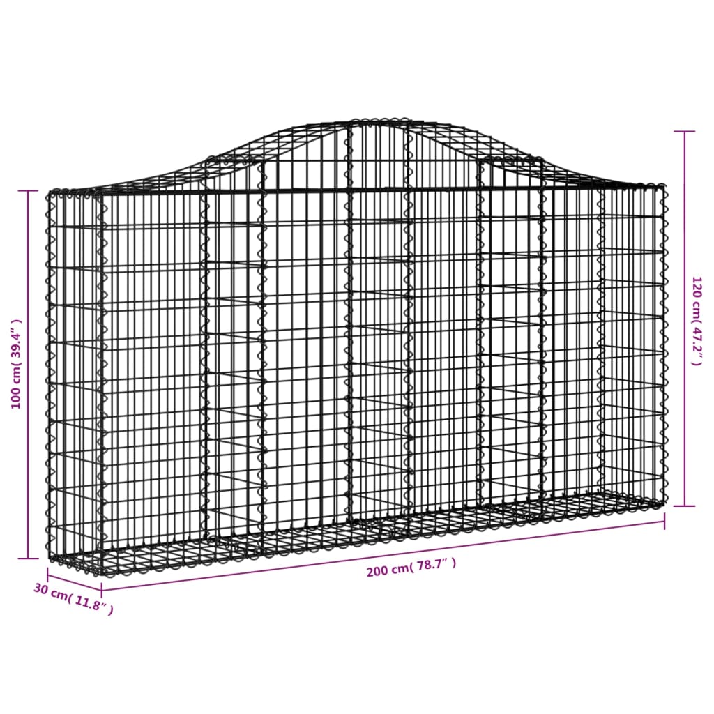 vidaXL Arched Gabion Baskets 6 pcs 78.7"x11.8"x39.4"/47.2" Galvanized Iron