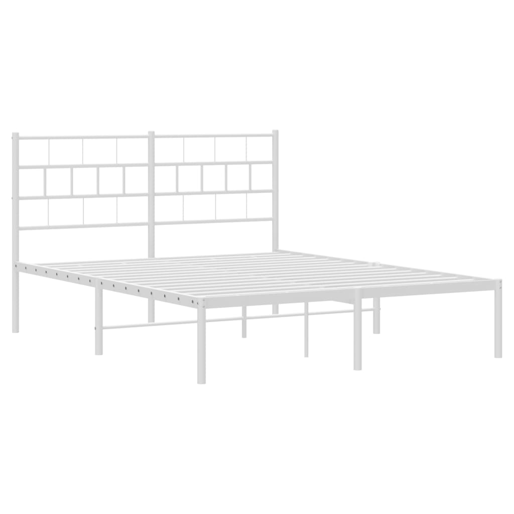 vidaXL Metal Bed Frame without Mattress with Headboard White 53.1"x74.8"