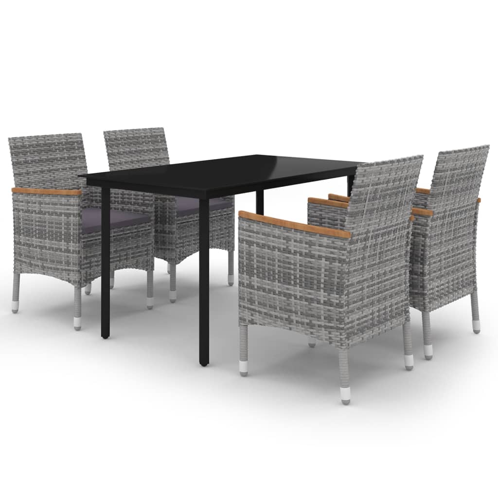 vidaXL 5 Piece Patio Dining Set with Cushions Poly Rattan and Glass