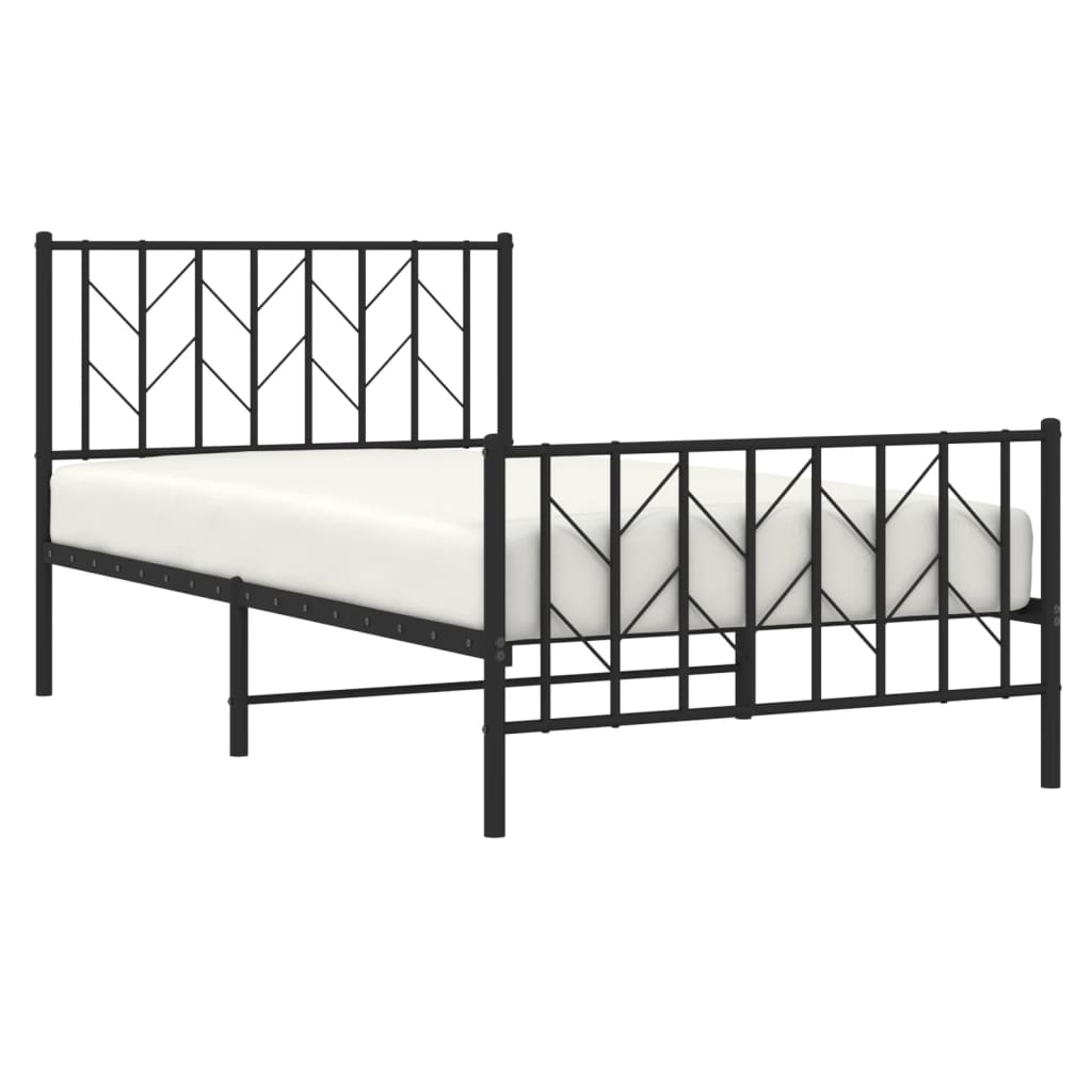 vidaXL Metal Bed Frame without Mattress with Footboard Black 39.4"x78.7"