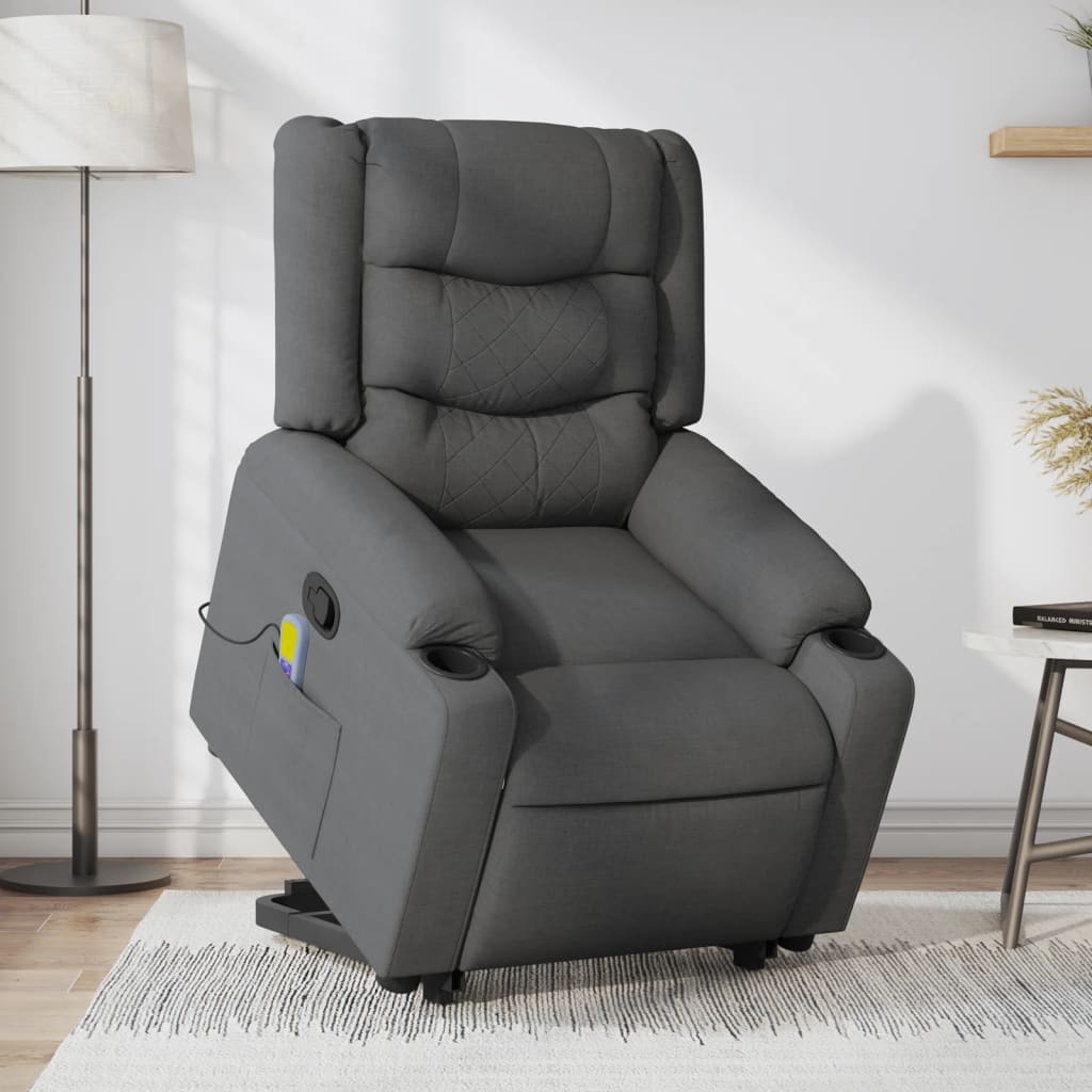 vidaXL Stand up Massage Recliner Chair Dark Gray Fabric