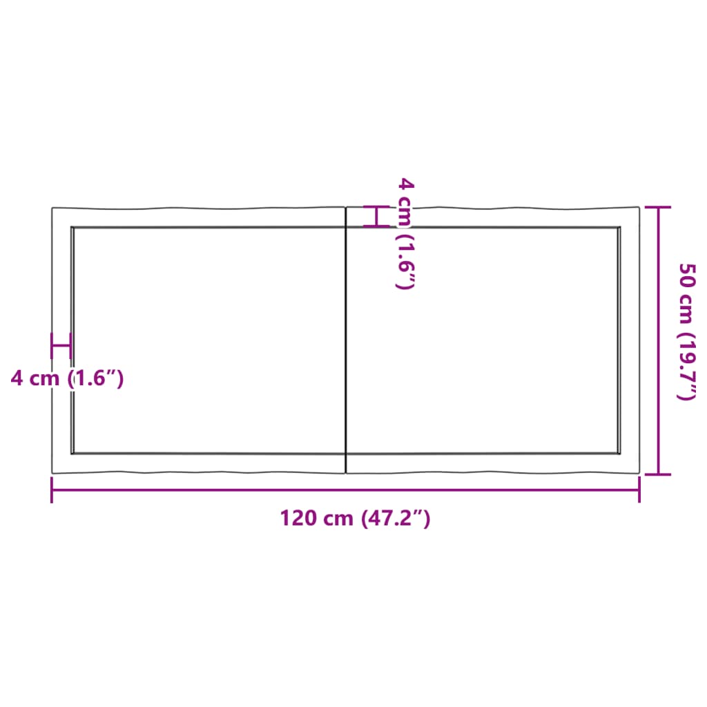 vidaXL Table Top Light Brown 47.2"x19.7"x(0.8"-2.4") Treated Solid Wood Live Edge