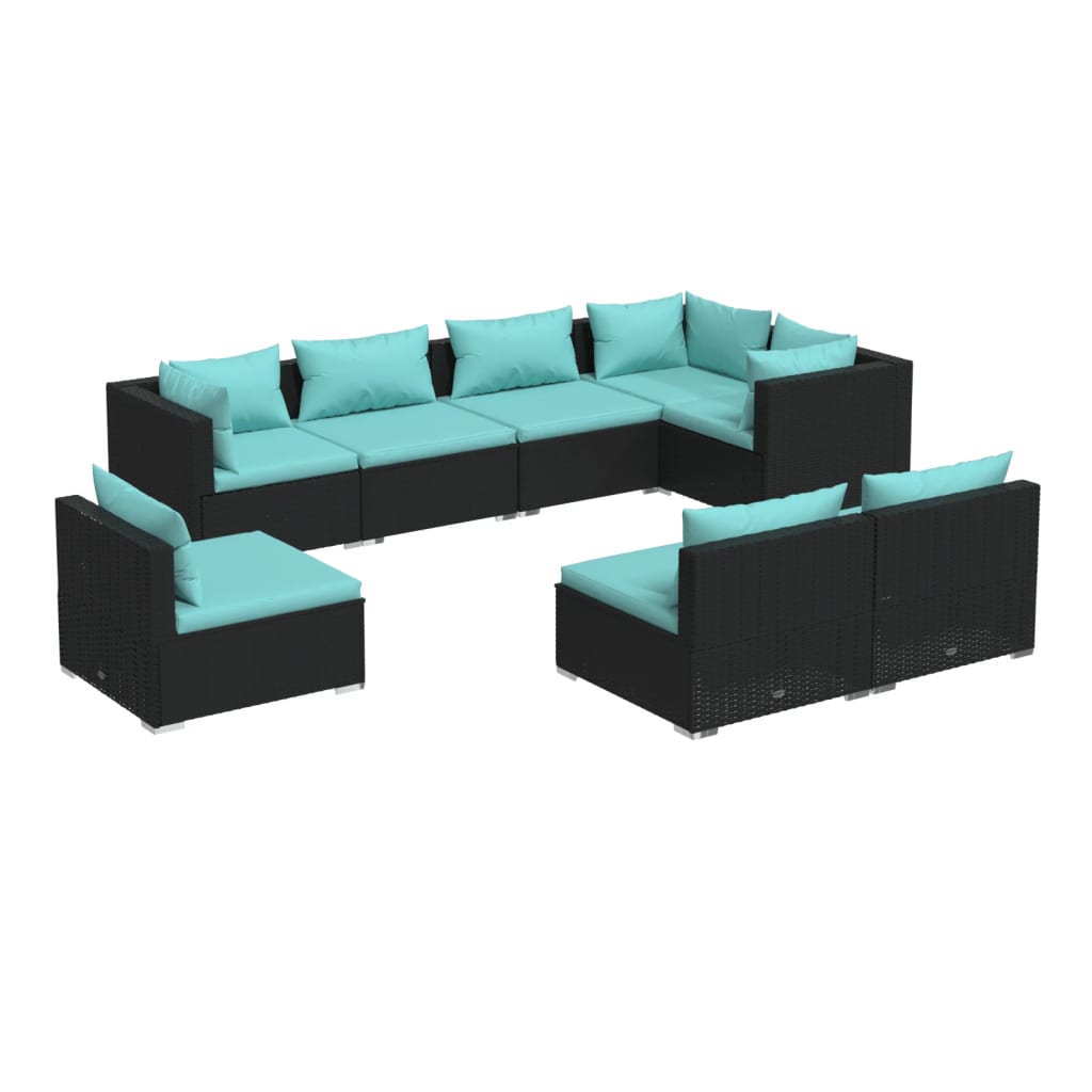 vidaXL 8 Piece Patio Lounge Set with Cushions Poly Rattan Black