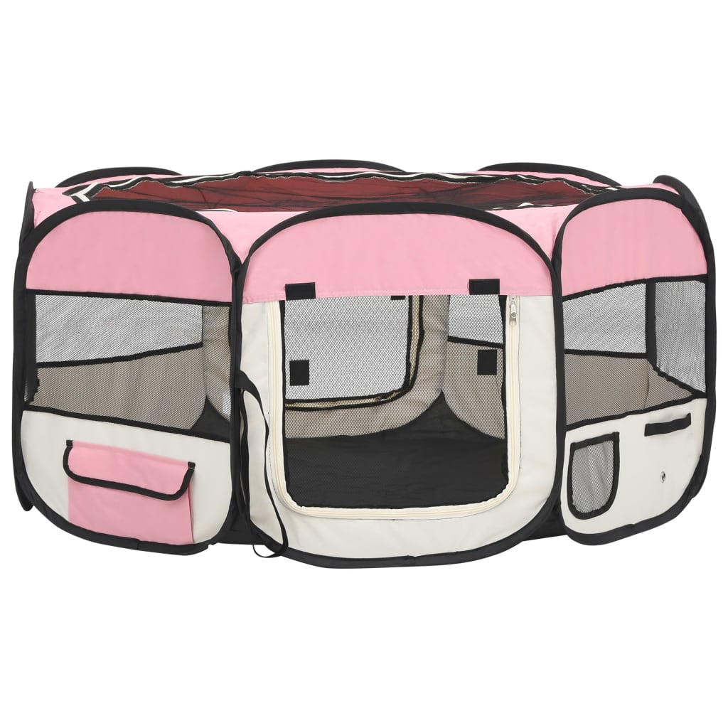 vidaXL Foldable Dog Playpen with Carrying Bag Pink 57.1"x57.1"x24"