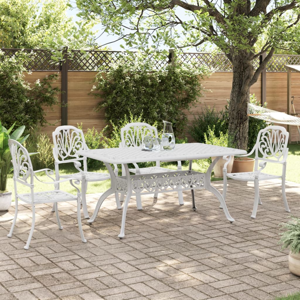 vidaXL 5 Piece Patio Dining Set White Cast Aluminum