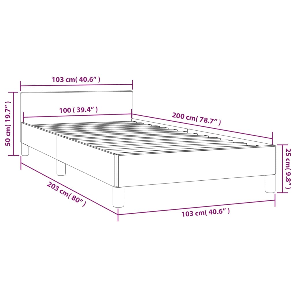 vidaXL Bed Frame with Headboard Light Gray 39.4"x79.9" Twin XL Fabric
