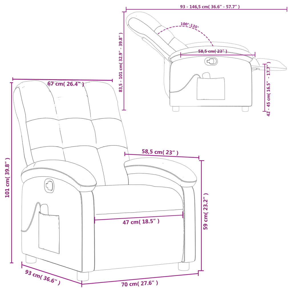 vidaXL Massage Recliner Chair Cream Fabric