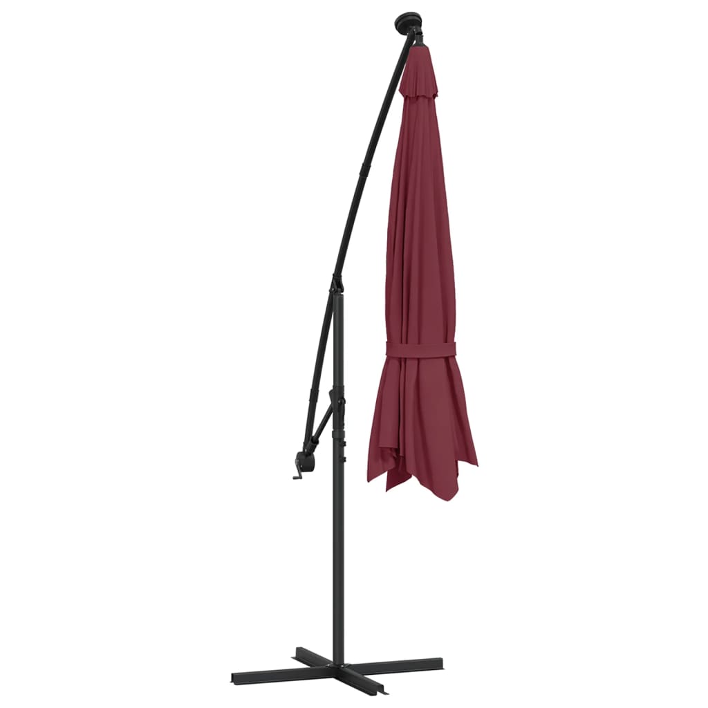 vidaXL Cantilever Garden Parasol with LED Lights Bordeaux Red 137.8"