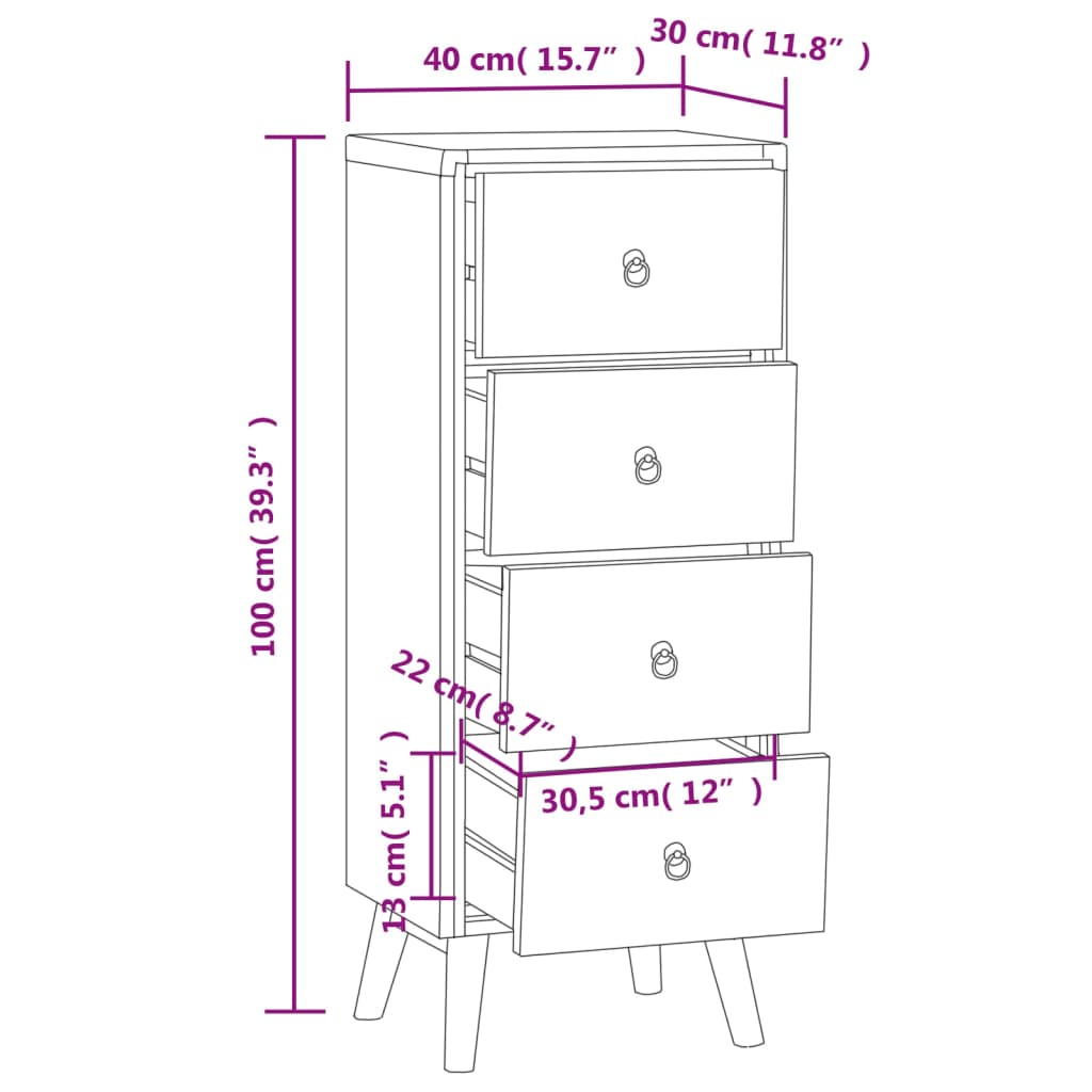 vidaXL Chest of Drawers 15.7"x11.8"x39.4" Solid Wood Teak