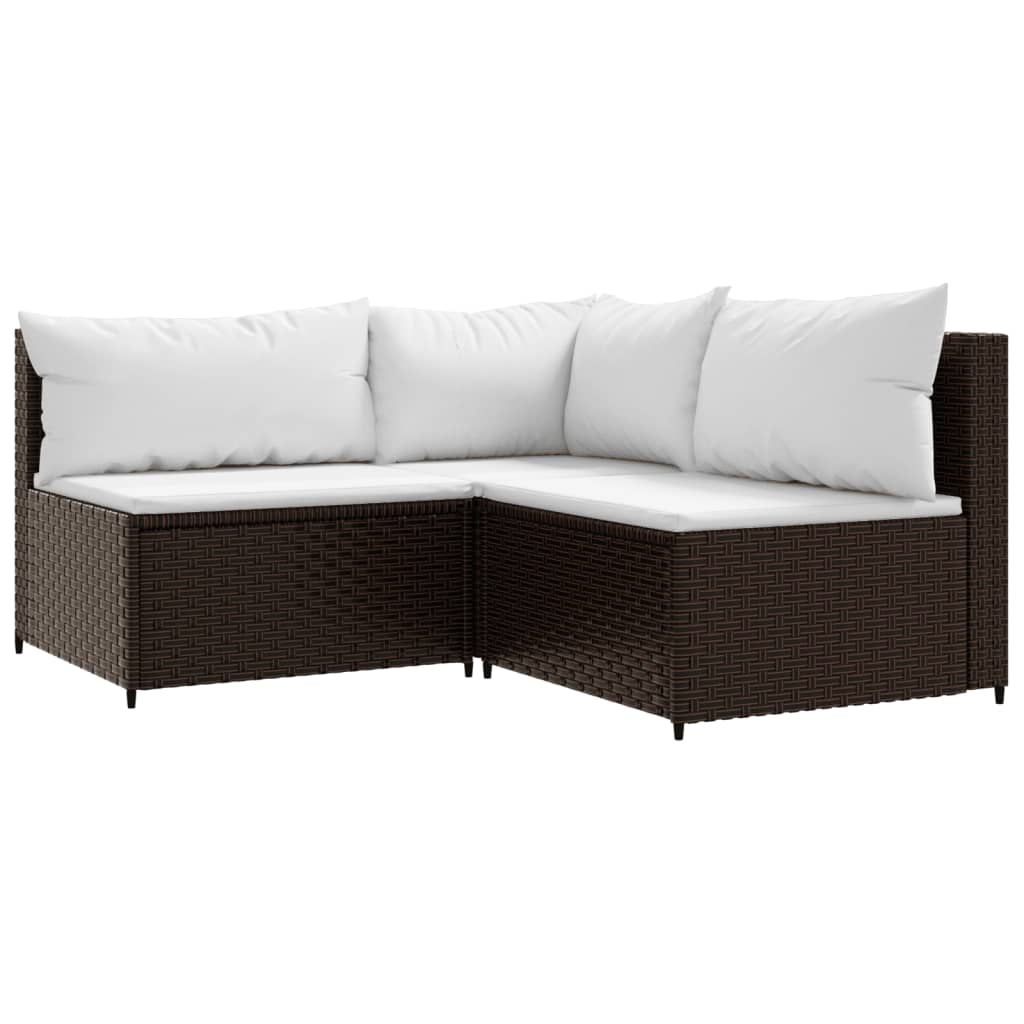 vidaXL 3 Piece Patio Lounge Set with Cushions Brown Poly Rattan