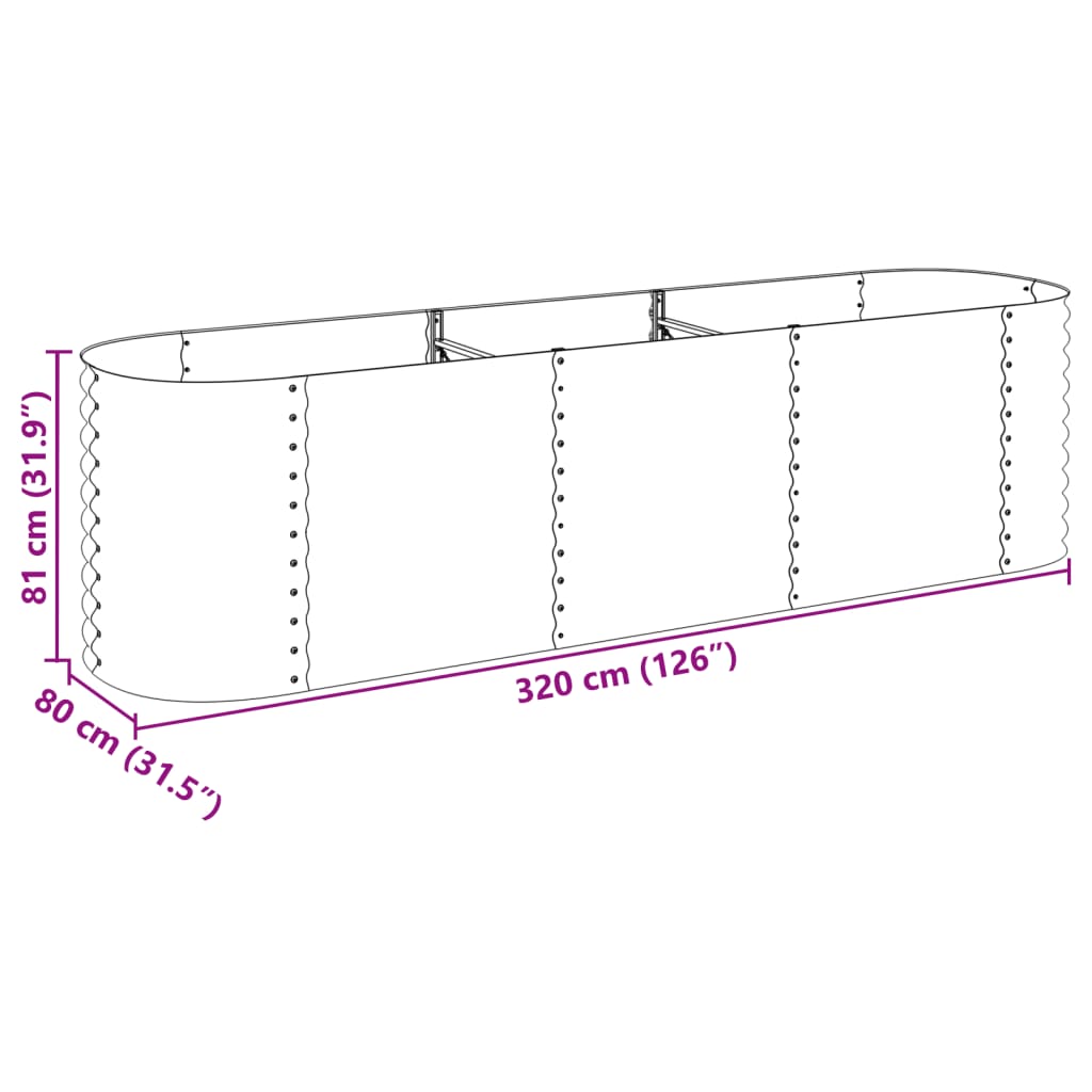 vidaXL Garden Raised Bed 126"x31.5"x31.9" Galvanized Steel Gray