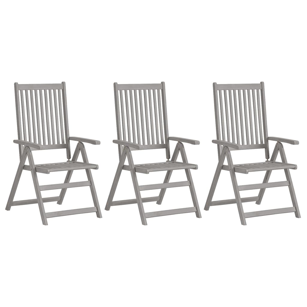 vidaXL Patio Reclining Chairs 3 pcs with Cushions Solid Acacia Wood