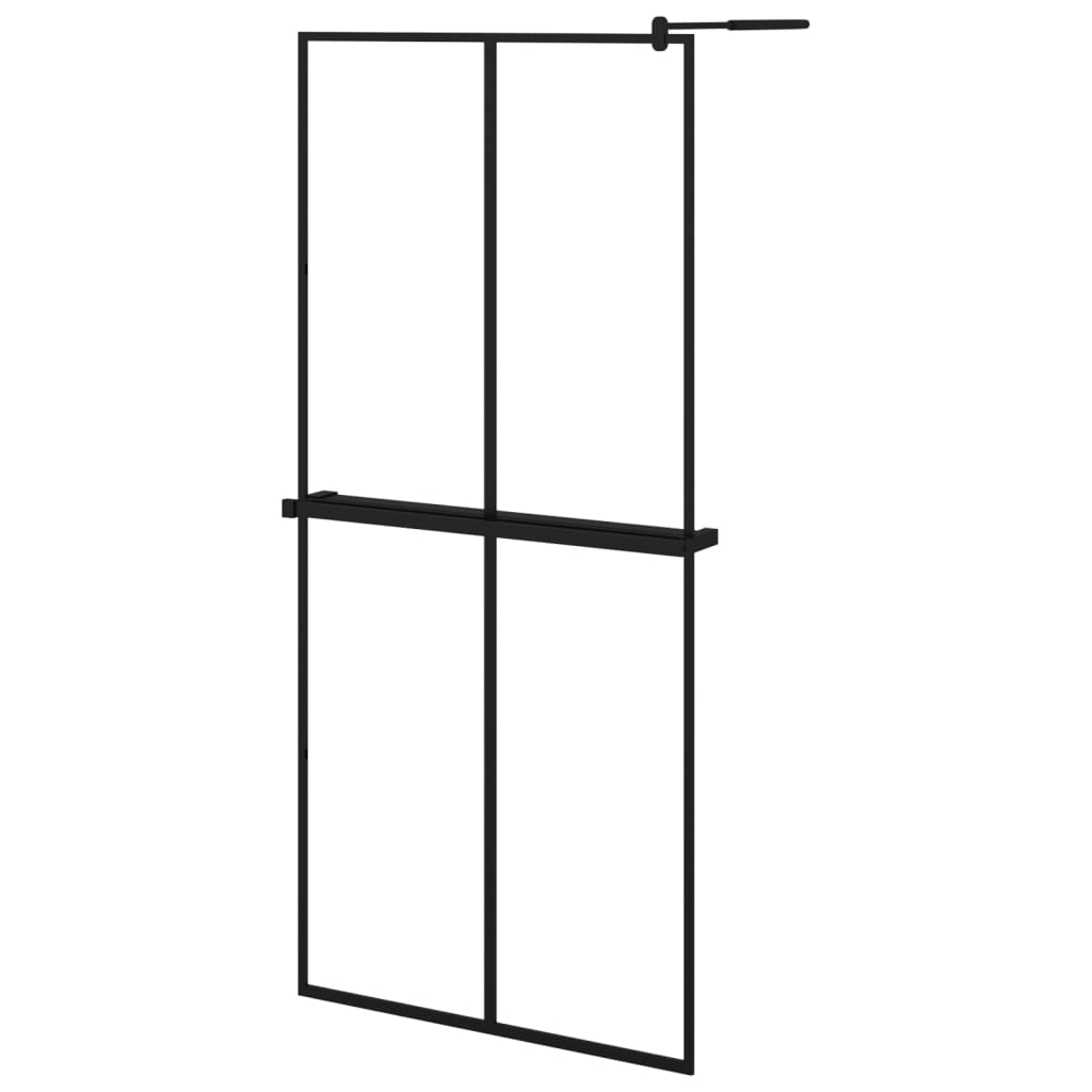 vidaXL Walk-in Shower Wall with Shelf Black 35.4"x76.8" ESG Glass&Aluminum