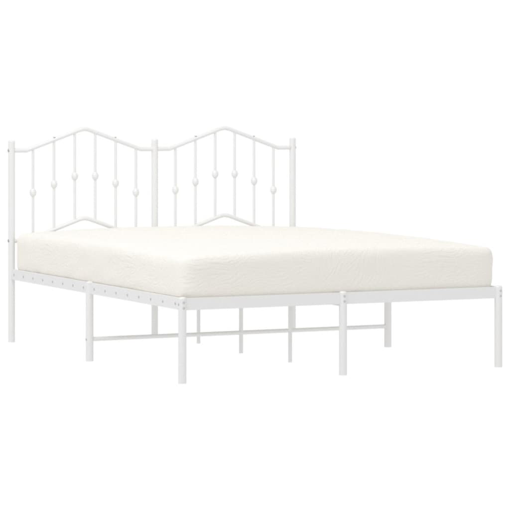 vidaXL Metal Bed Frame without Mattress with Headboard White 59.1"x78.7"