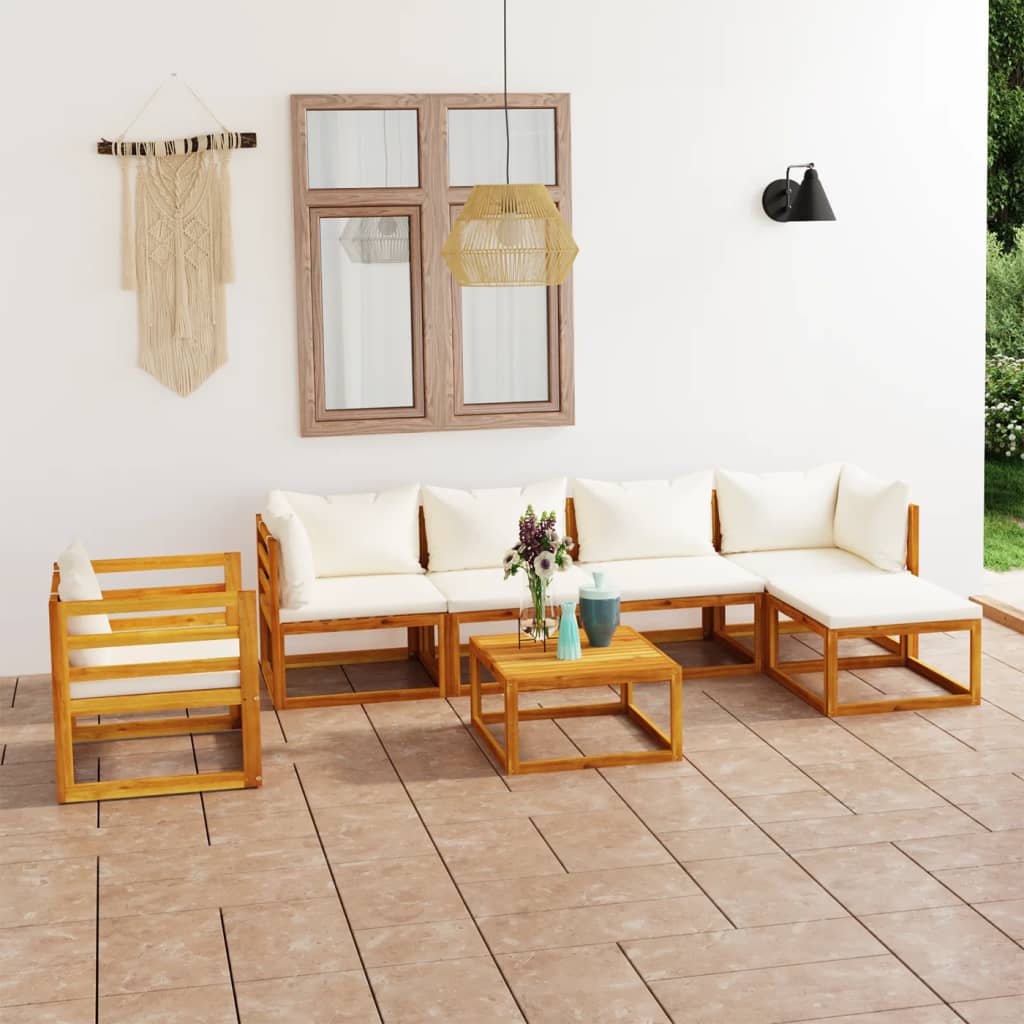 vidaXL 7 Piece Patio Lounge Set with Cushion Cream Solid Acacia Wood