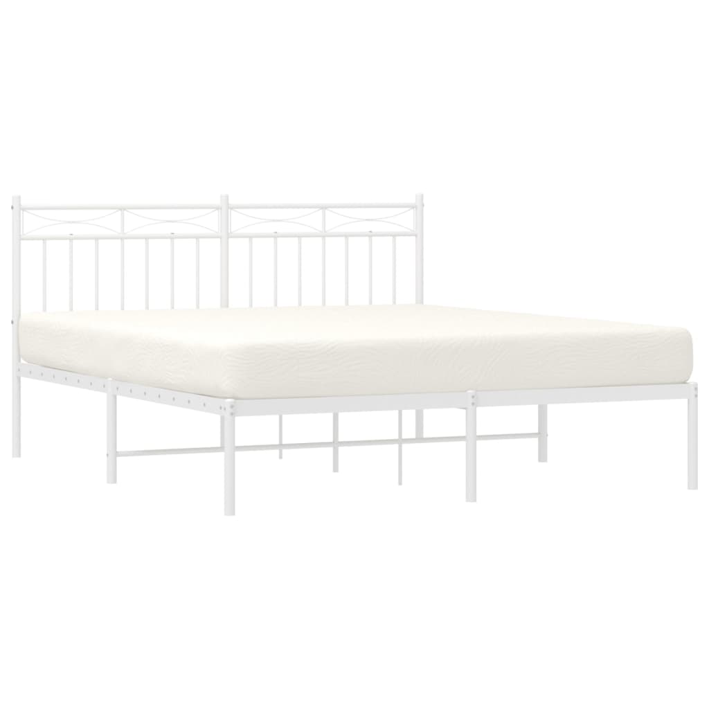 vidaXL Metal Bed Frame without Mattress with Headboard White 59.1"x78.7"