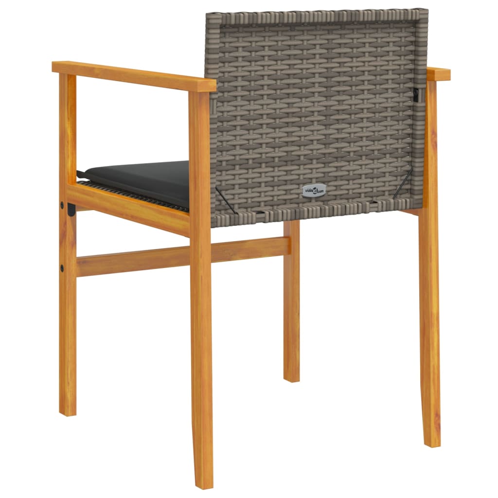 vidaXL Patio Chairs with Cushions 2 pcs Gray Poly Rattan&Solid Wood