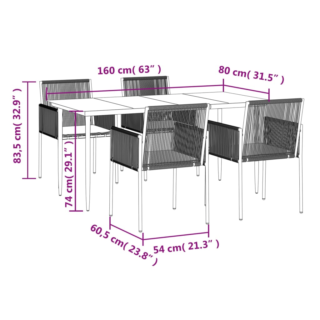 vidaXL 5 Piece Patio Dining Set with Cushions Black Poly Rattan and Steel