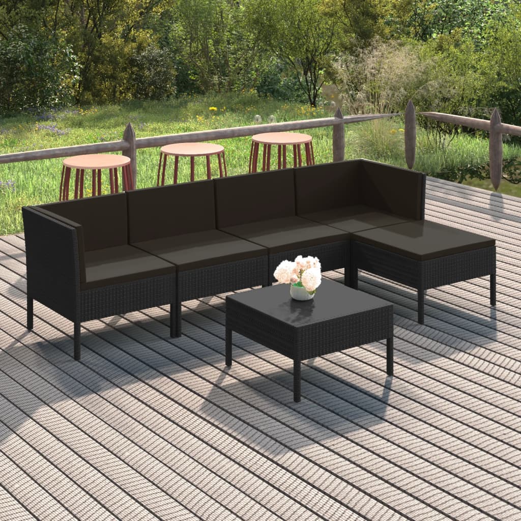 vidaXL 6 Piece Patio Lounge Set with Cushions Poly Rattan Black