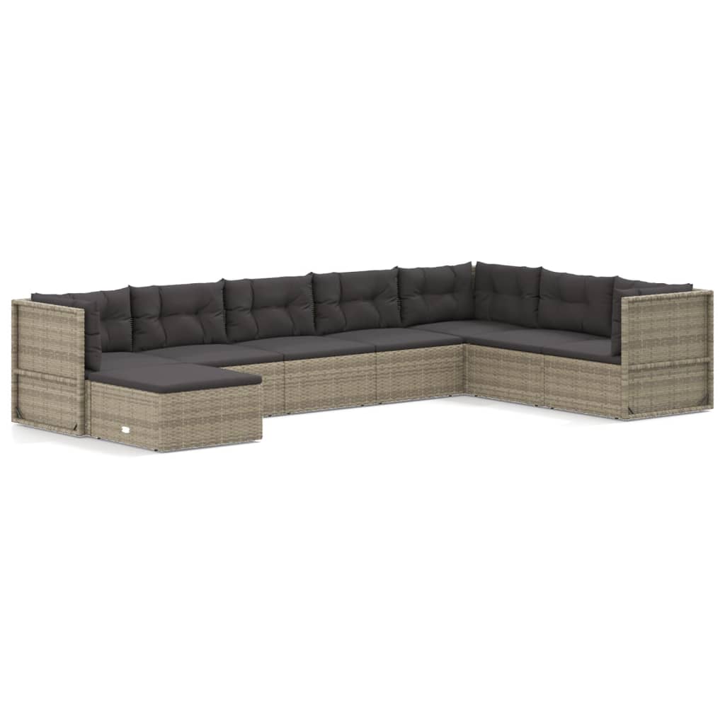 vidaXL 8 Piece Patio Lounge Set with Cushions Gray Poly Rattan