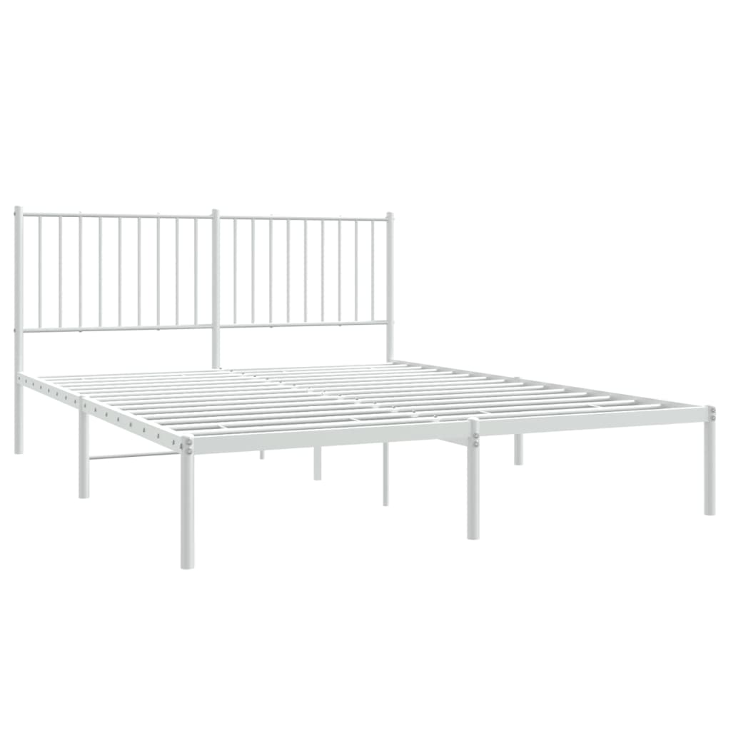 vidaXL Metal Bed Frame with Headboard White 59.8"x78.7"