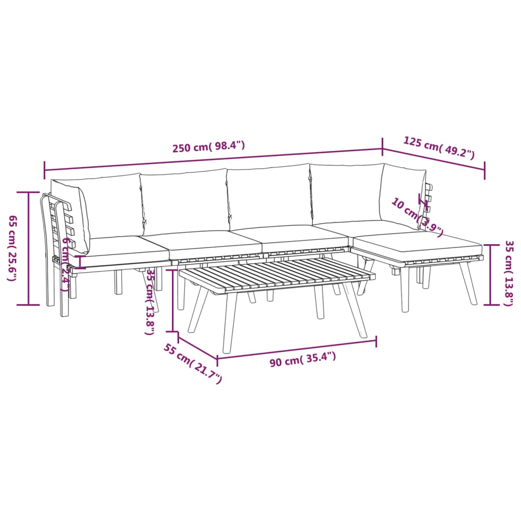 vidaXL 6 Piece Patio Lounge Set with Cushions Solid Acacia Wood