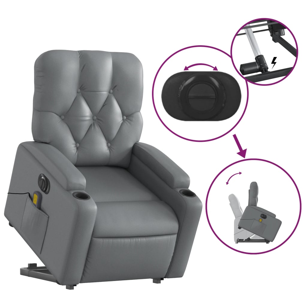 vidaXL Electric Stand up Massage Recliner Chair Gray Faux Leather