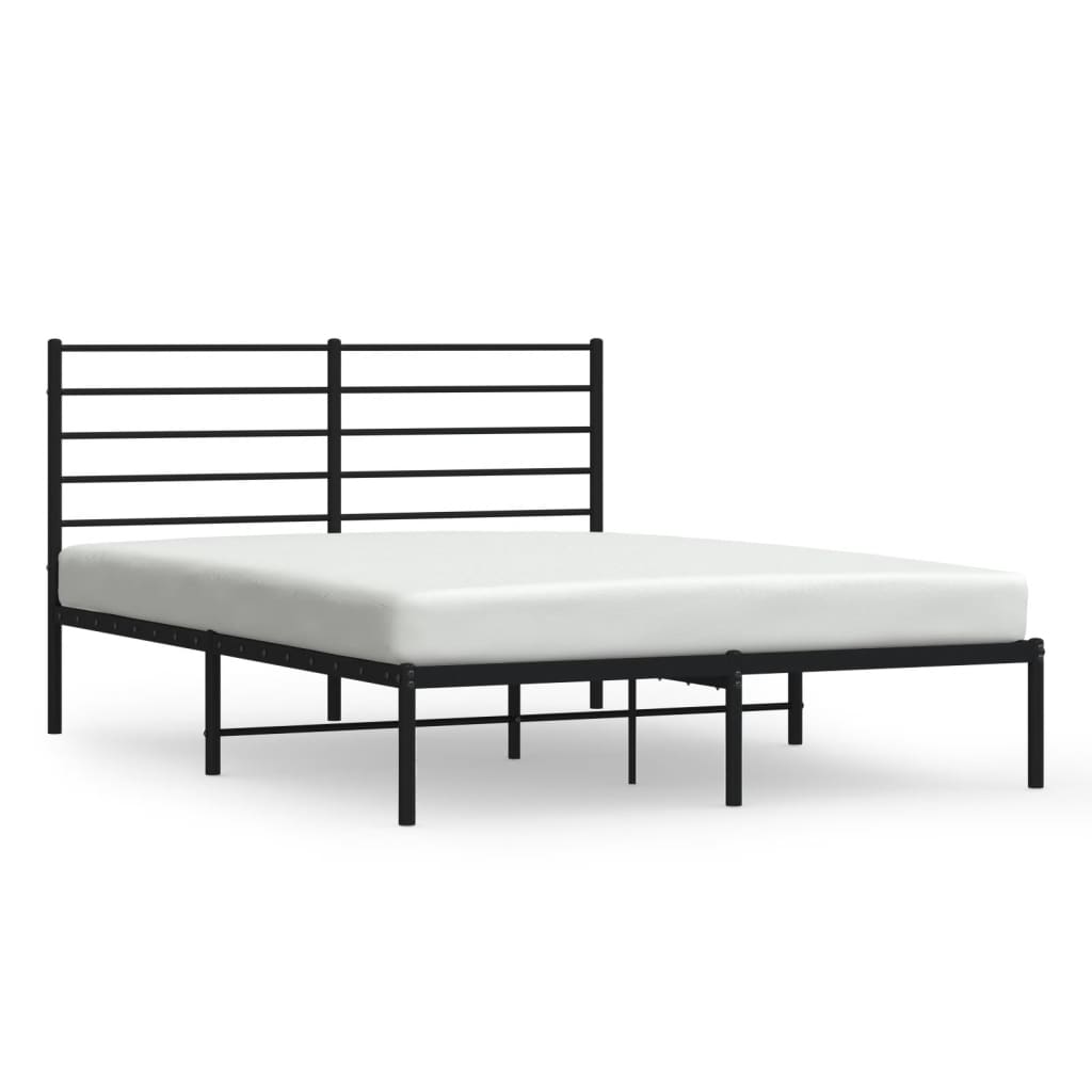 vidaXL Metal Bed Frame without Mattress with Headboard Black 59.1"x78.7"