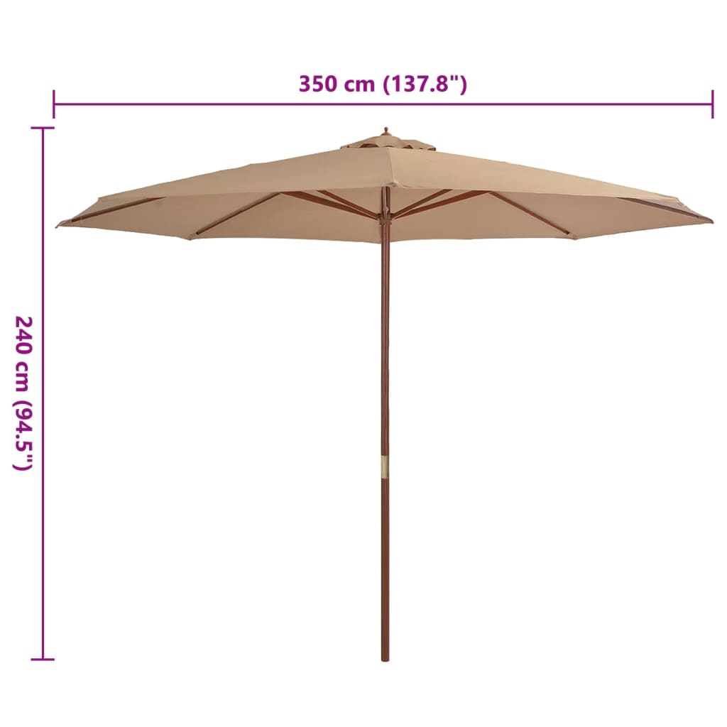 vidaXL Garden Parasol with Wooden Pole 137.8" Taupe