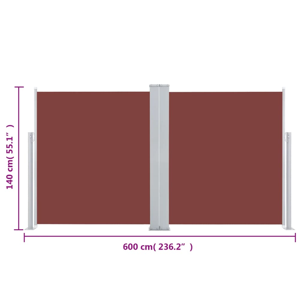 vidaXL Retractable Side Awning Brown 55.1"x236.2"