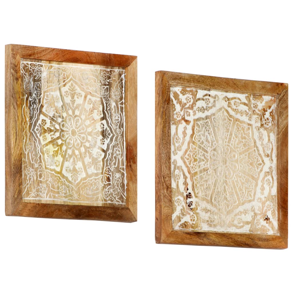 vidaXL Hand-Carved Wall Panels 2 pcs Solid Mango Wood 15.7"x15.7"x0.6"