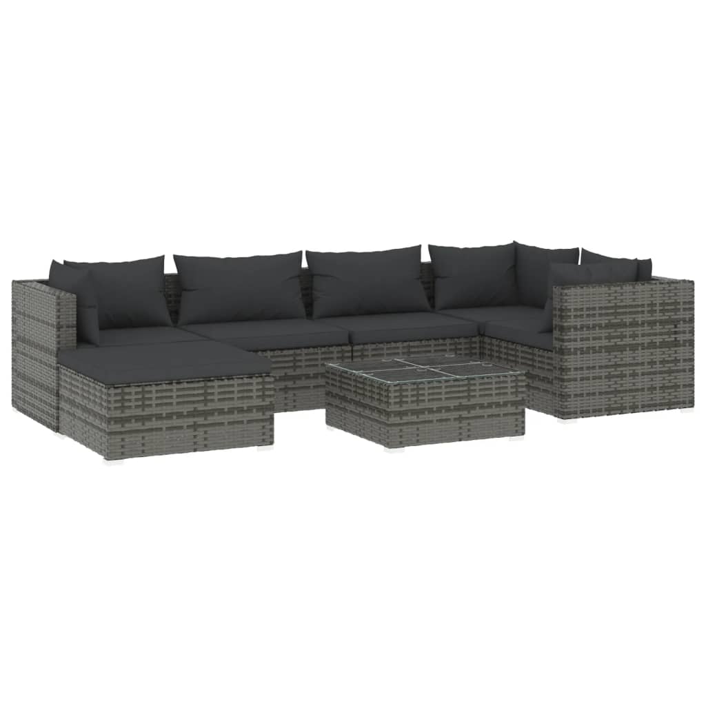 vidaXL 7 Piece Patio Lounge Set with Cushions Poly Rattan Gray