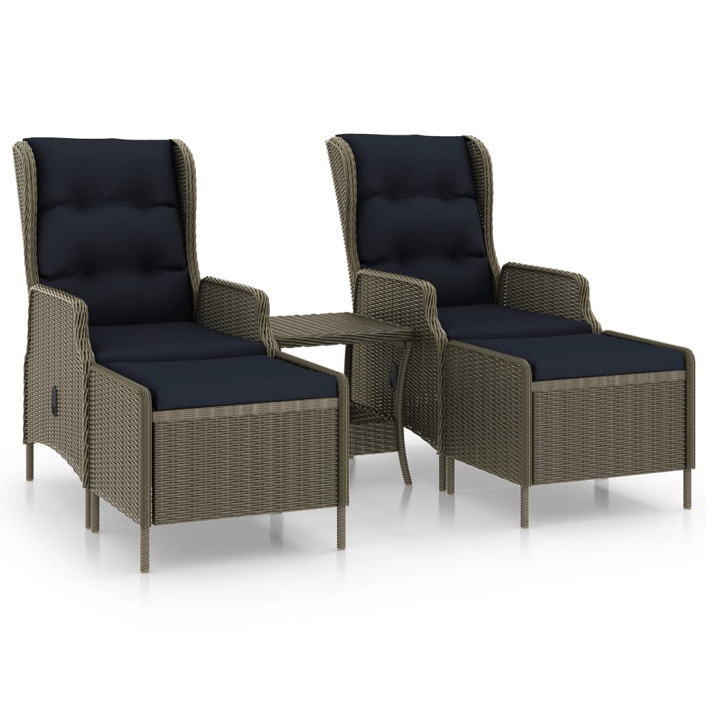 vidaXL 3 Piece Patio Lounge Set with Cushions Poly Rattan Brown