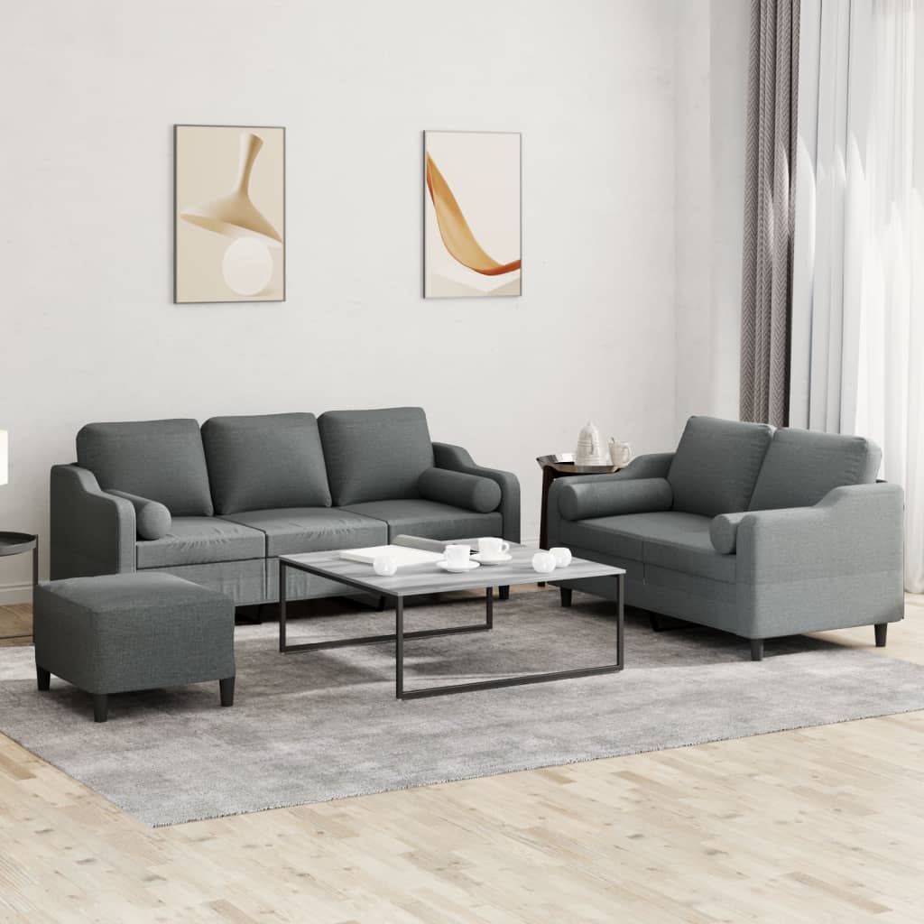 vidaXL 3 Piece Sofa Set with Pillows Dark Gray Fabric