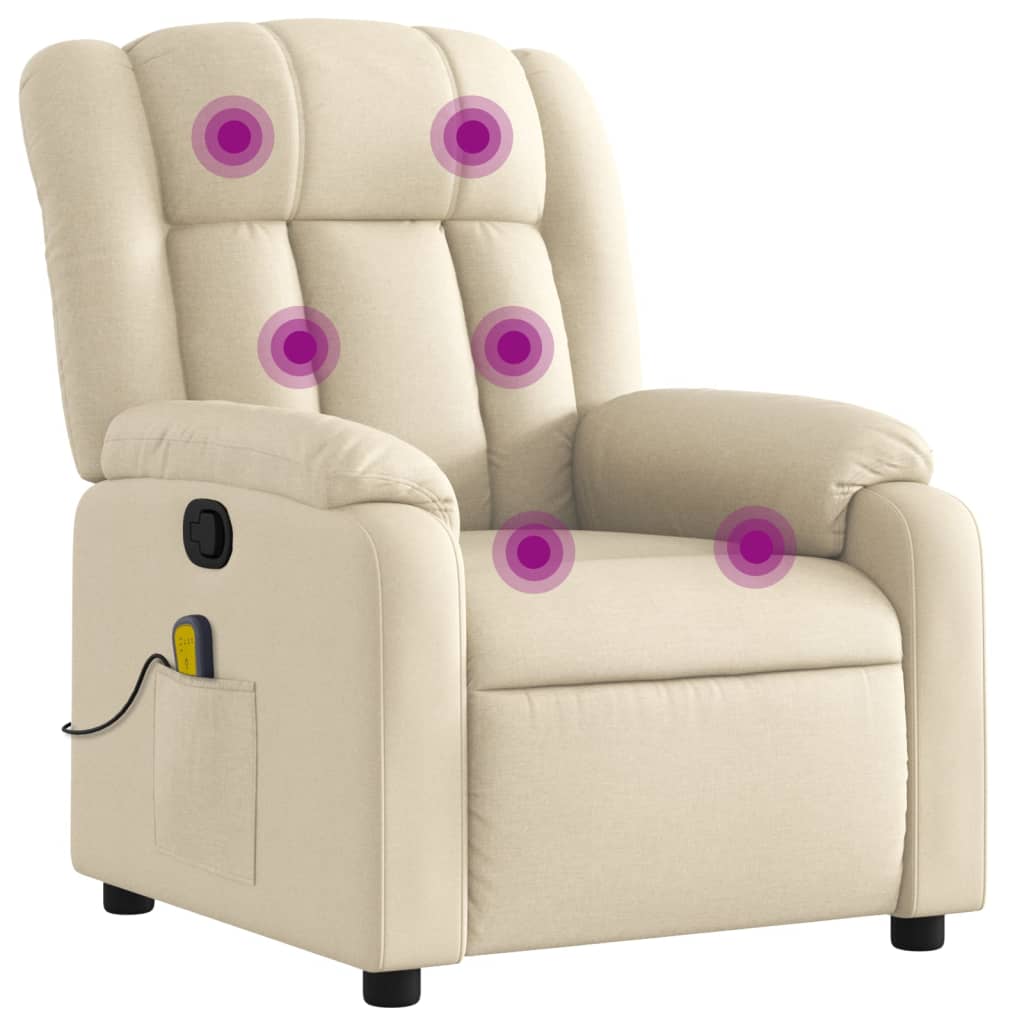 vidaXL Massage Recliner Chair Cream Fabric