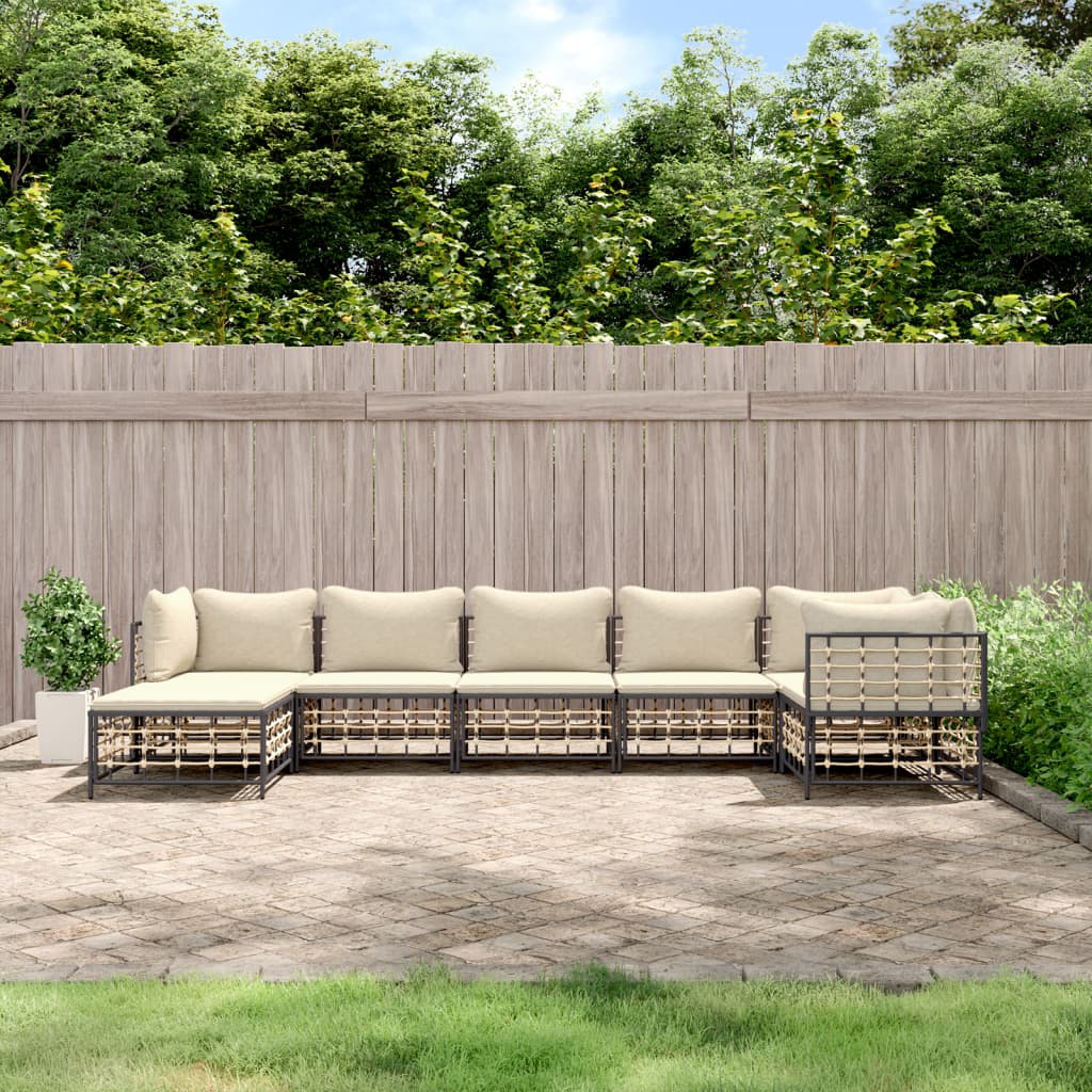 vidaXL 7 Piece Patio Lounge Set with Cushions Anthracite Poly Rattan