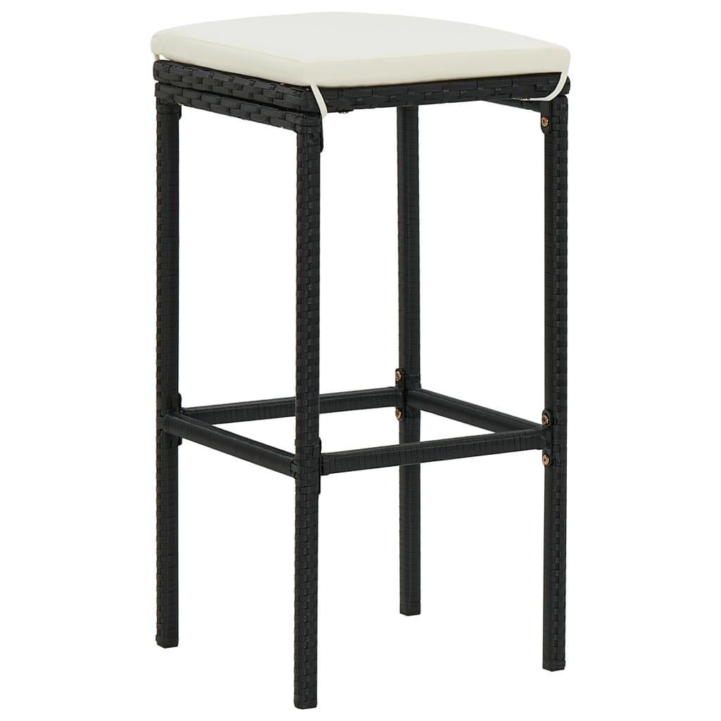 vidaXL Bar Stools with Cushions 2 pcs Black Poly Rattan