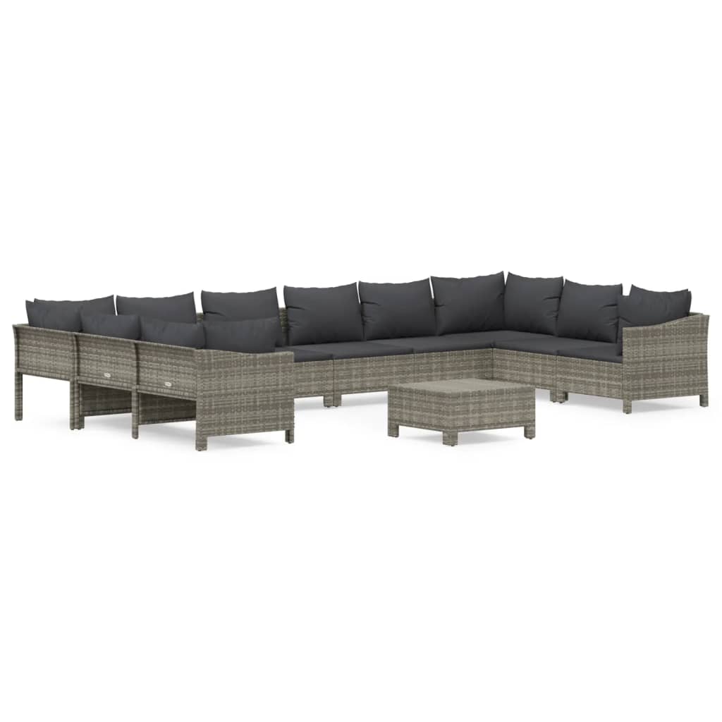 vidaXL 11 Piece Patio Lounge Set with Cushions Gray Poly Rattan