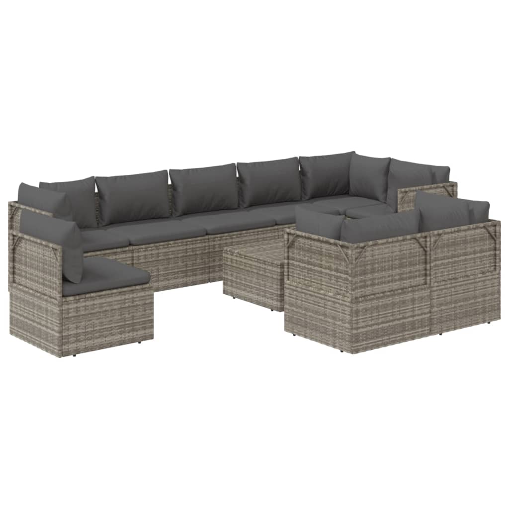 vidaXL 10 Piece Patio Lounge Set with Cushions Gray Poly Rattan