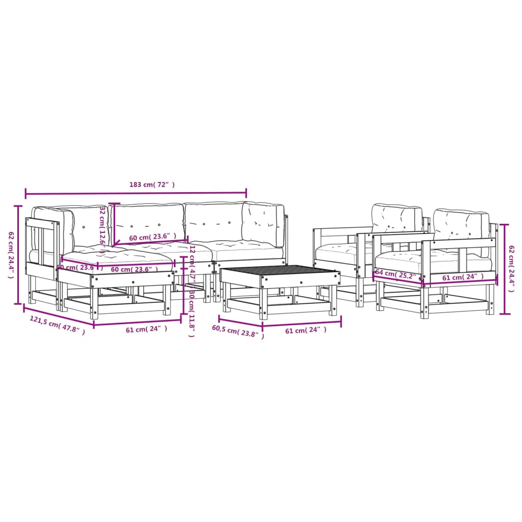 vidaXL 7 Piece Patio Lounge Set with Cushions Solid Wood