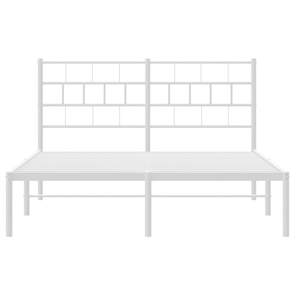 vidaXL Metal Bed Frame without Mattress with Headboard White 53.1"x74.8"