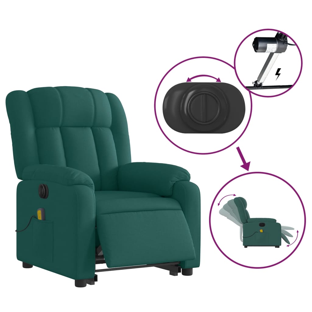 vidaXL Electric Stand up Massage Recliner Chair Dark Green Fabric